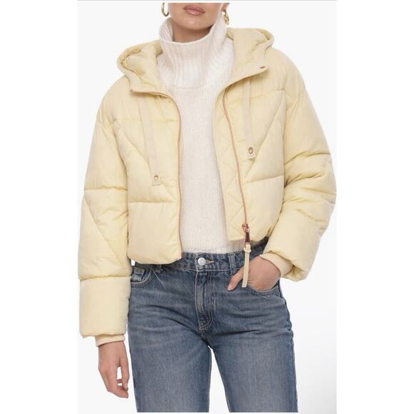 Avec Les Filles Black Cropped Puffer Jacket S Hooded Faux Down Stylish Warm NWT - Picture 6 of 9